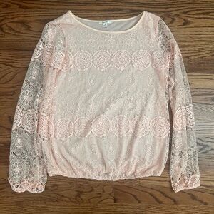 Sophie Max Pink Lace Blouse with Long Sleeves - Small